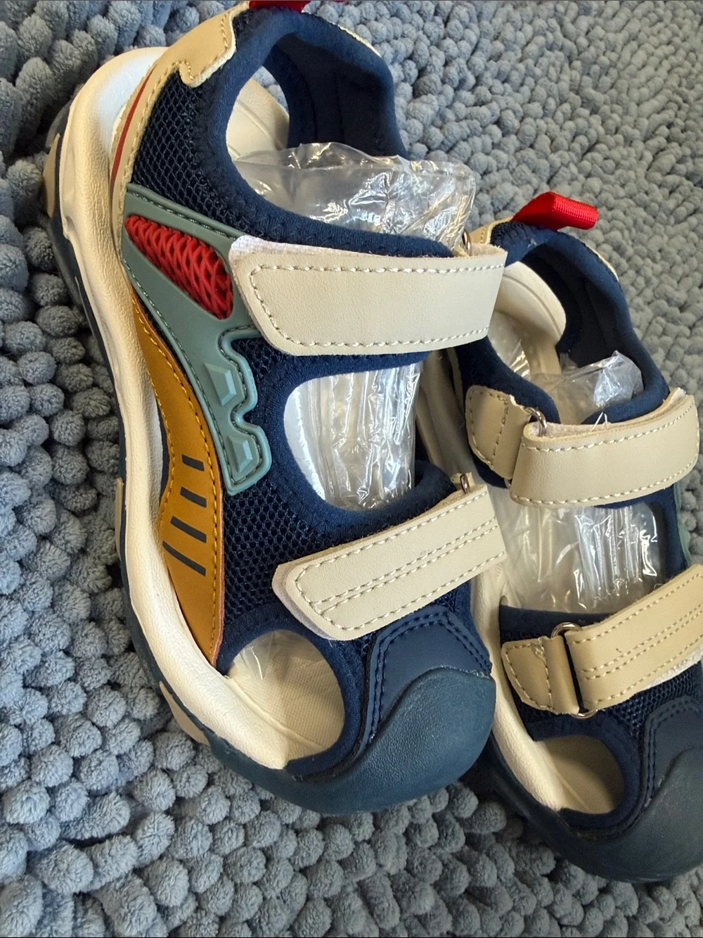 Kids Navy and Cream Closed-Toe Sport Sandals with Multi-Accent Details